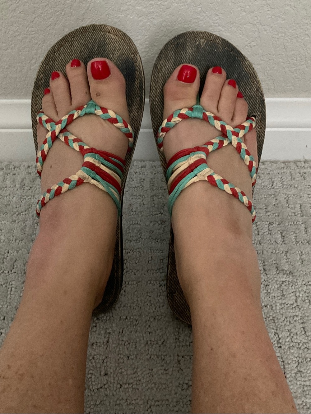 Braided Multi-Color Women’s Sandals — Red, Teal & Cream